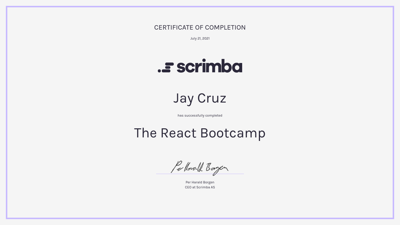 Scrimba React bootcamp certification